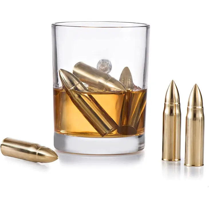 Set of 6 Gold Chilling Stones, and Ice Tong in Gift Box