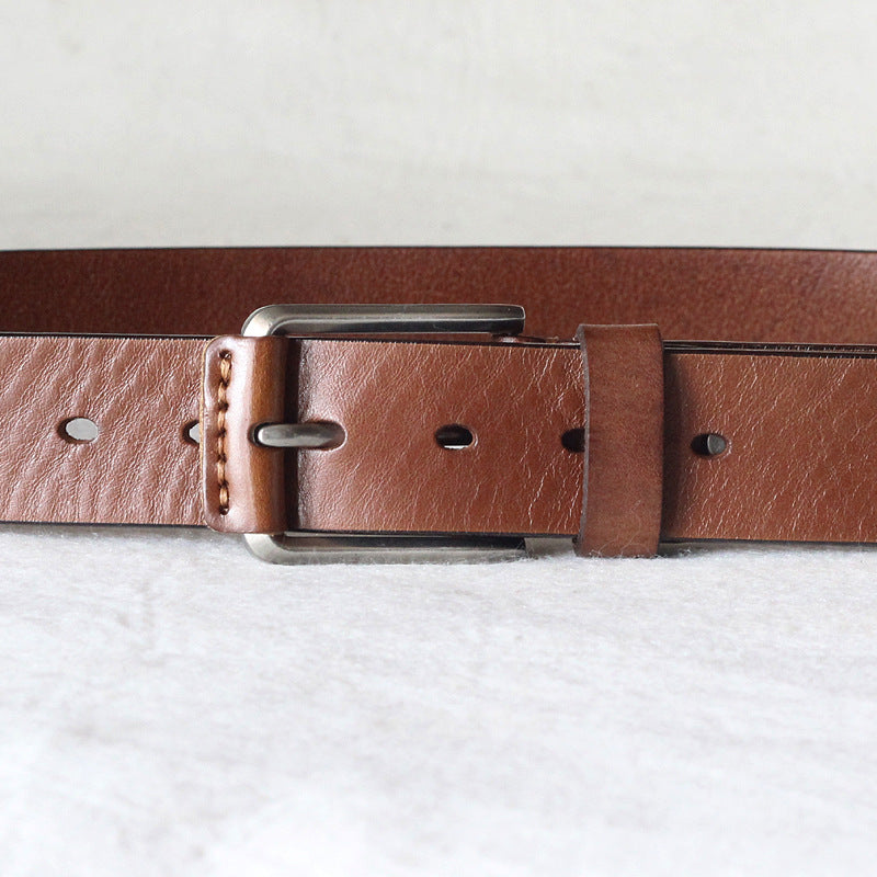 First Layer Cowhide Handmade Belt Men&#39;s Pin Buckle Belt