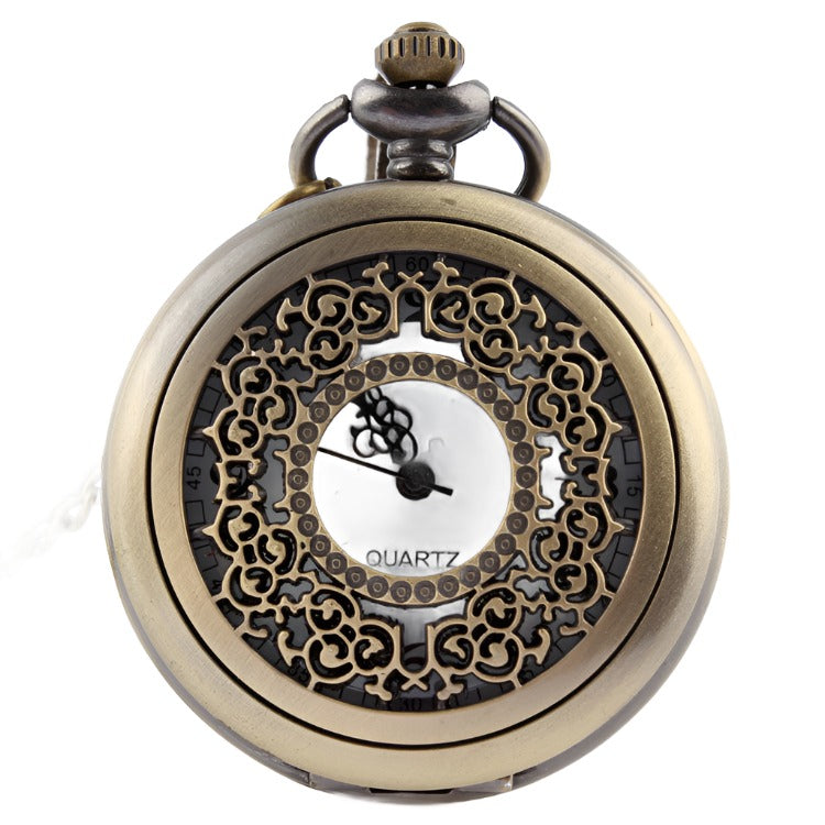 Men&#39;s And Women&#39;s Fashion Retro Hollow Clamshell Pocket Watch Necklace