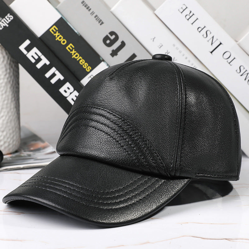 Leather Hat Autumn And Winter Men&#39;s Sheepskin Outdoor Sun-proof Leather Baseball Cap