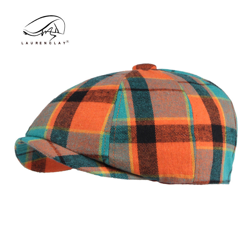 Men&#39;s Plaid Beret Octagonal Cap