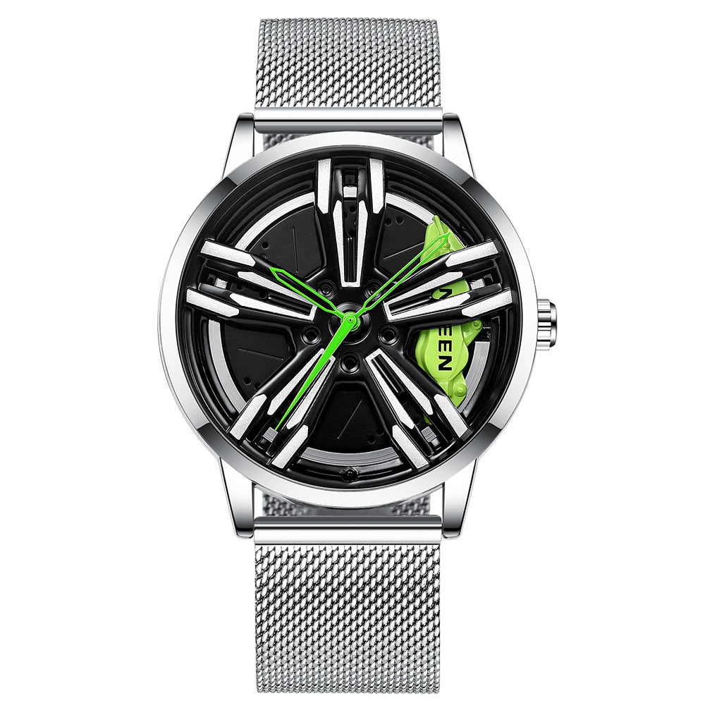 Locomotive Watch Men&#39;s Rotating Wheel Three-dimensional Hollow Car