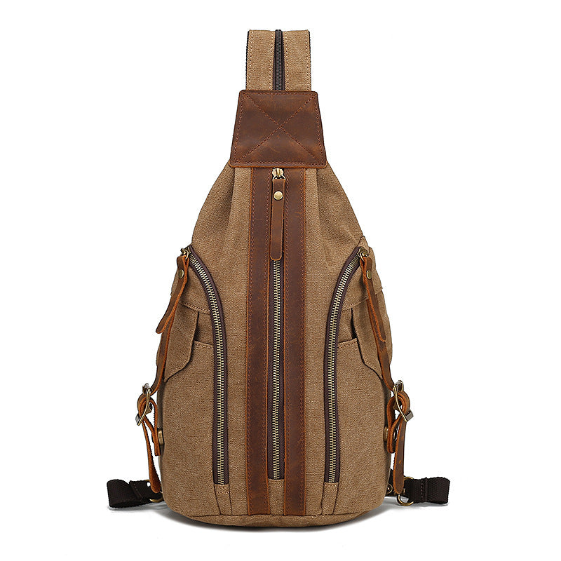 Retro Chest Bag Male Crazy Horse Leather Canvas Bag Multifunctional Single Shoulder Diagonal Bag European And American Backpack Men&#39;s Bag