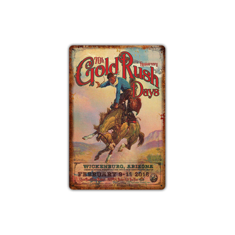 Western cowboy vintage tin painting