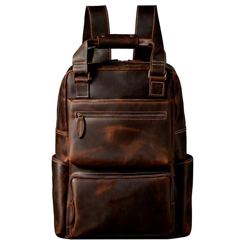 Men&#39;s Retro Crazy Horse Leather Backpack