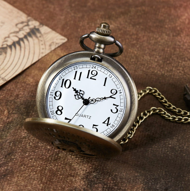 TO MY SON Theme Lion Pattern Necklace Quartz Pocket Watch