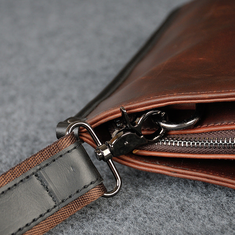 Men&#39;s Casual One Shoulder Messenger Bag Crazy Horse Leather