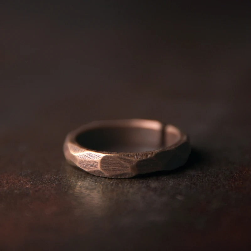 Vintage Handcarved Solid Copper Ring Set