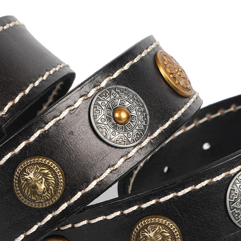 Leather Belt With Smooth Buckle For Men&#39;s Belt