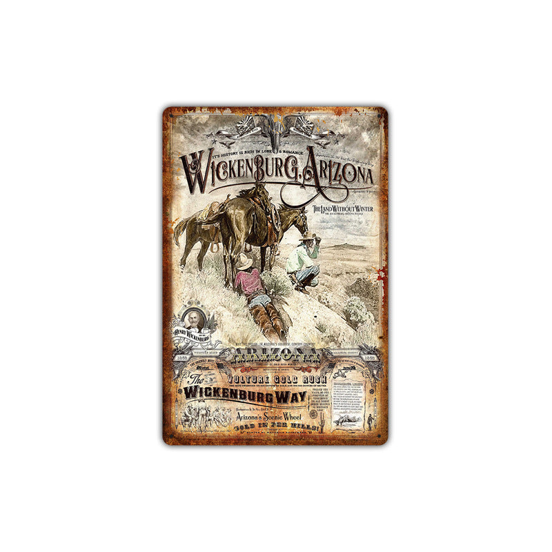 Western cowboy vintage tin painting
