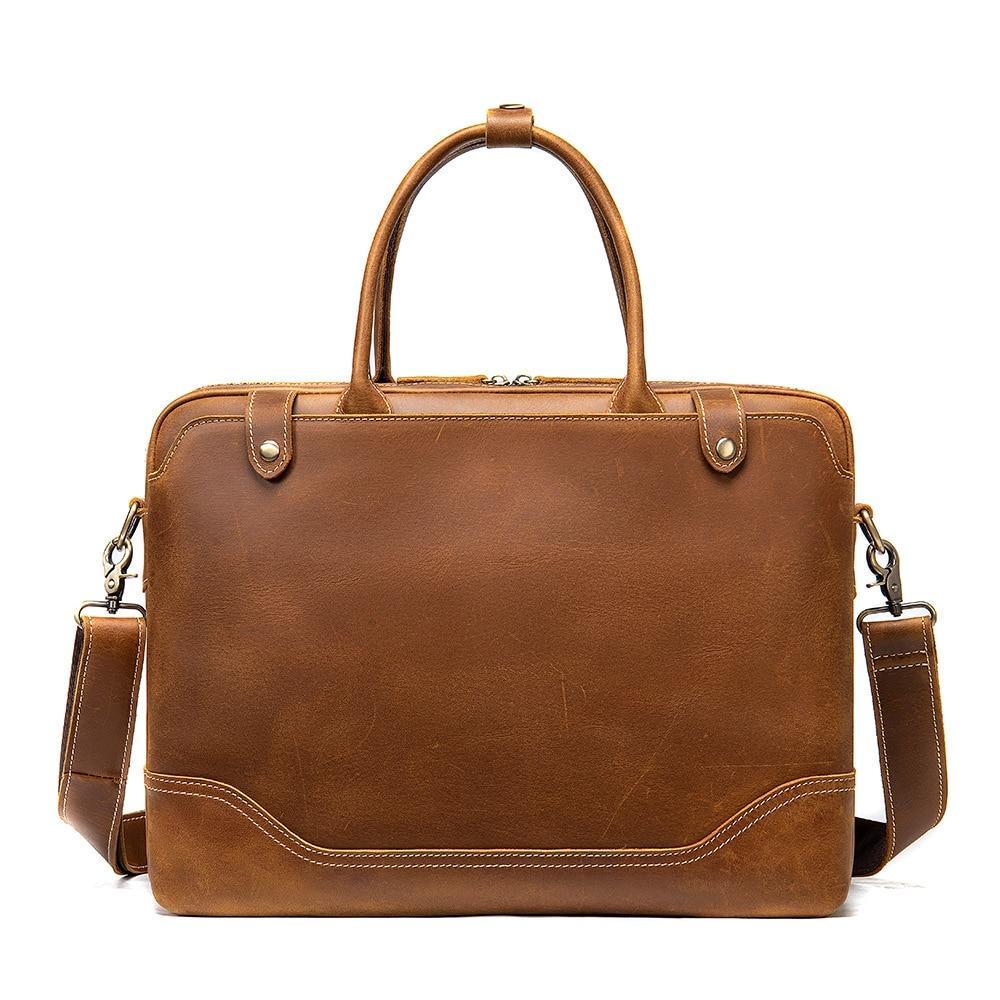 Crazy Horse Leather Men&#39;s Briefcase New Handbag