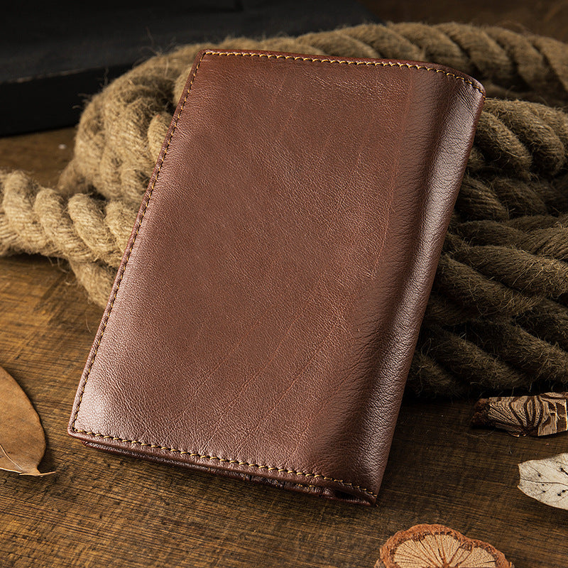 Men&#39;s Handmade Literary Vertical Leather Wallet