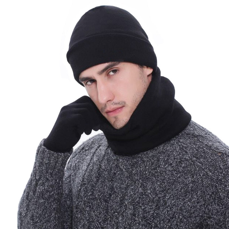 Winter men&#39;s hats, scarves, gloves, suits, fashion knitting and velvet hats, scarves, kits, men&#39;s 3 pieces/sets