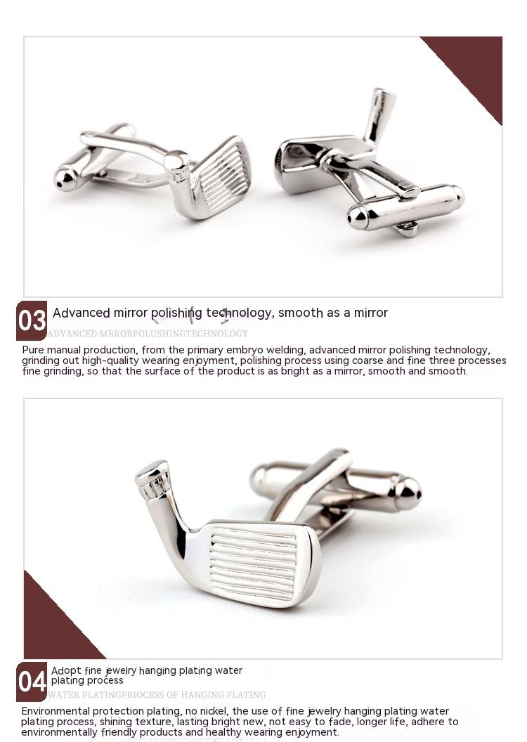 Golf Racket Shape Plain Metal French Shirt Men&#39;s Cufflinks