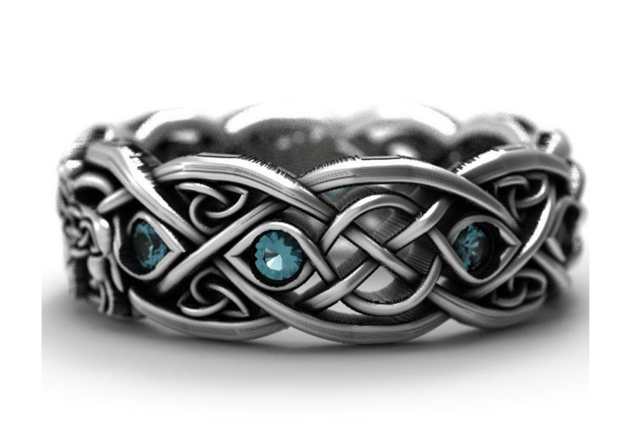 Galvanized Diamond Wolf Head Ring