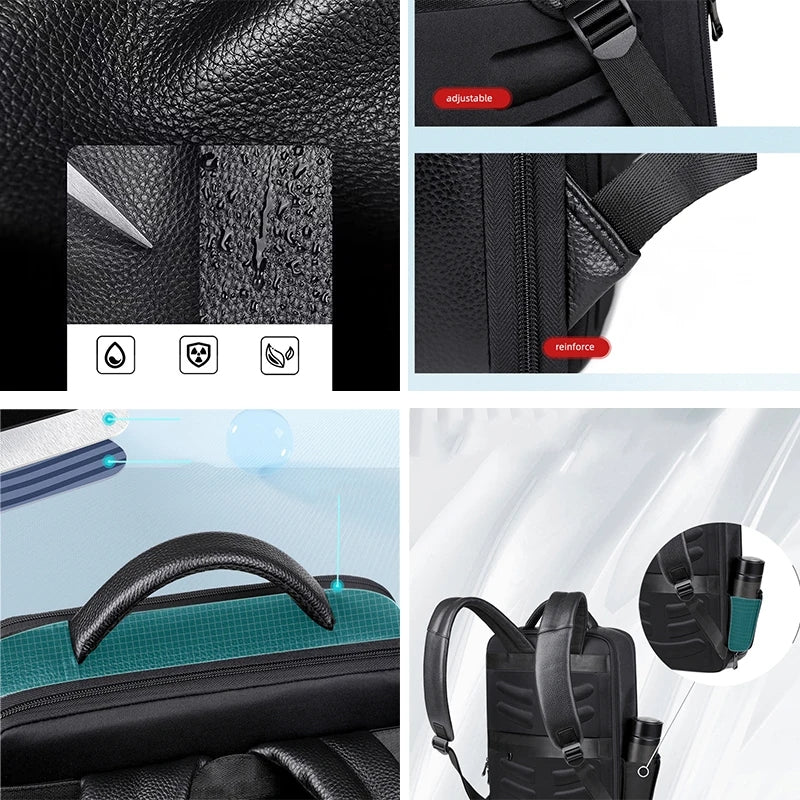 Men&#39;s Leather USB Charging Waterproof And Anti-theft Large Capacity Travel Bag