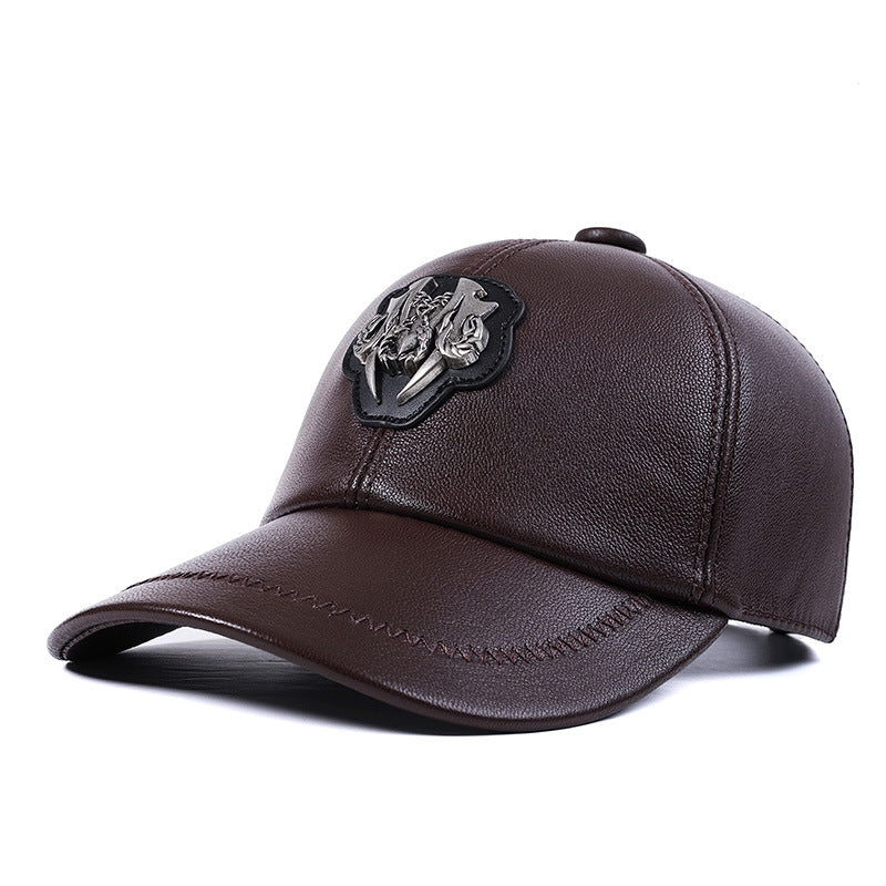 Genuine Leather Peaked Cap Men&#39;s And Women&#39;s Casual Goat Skin