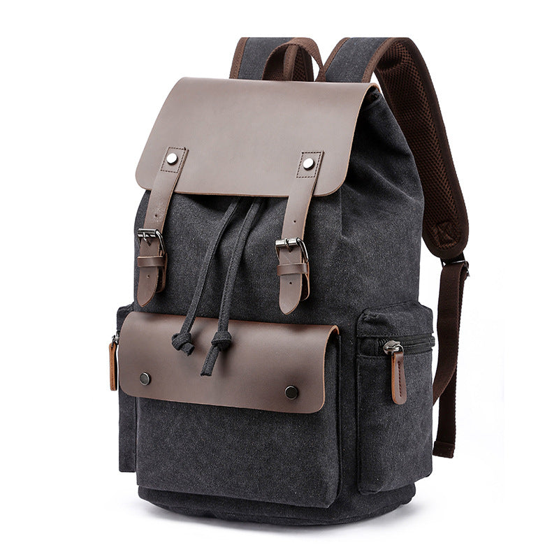 Casual Canvas Backpack Men&#39;s Business Laptop Bag With Buckle Drawstring Design