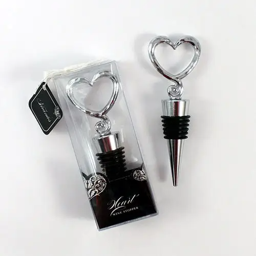 Wine Stopper Favor Silver Heart Shaped