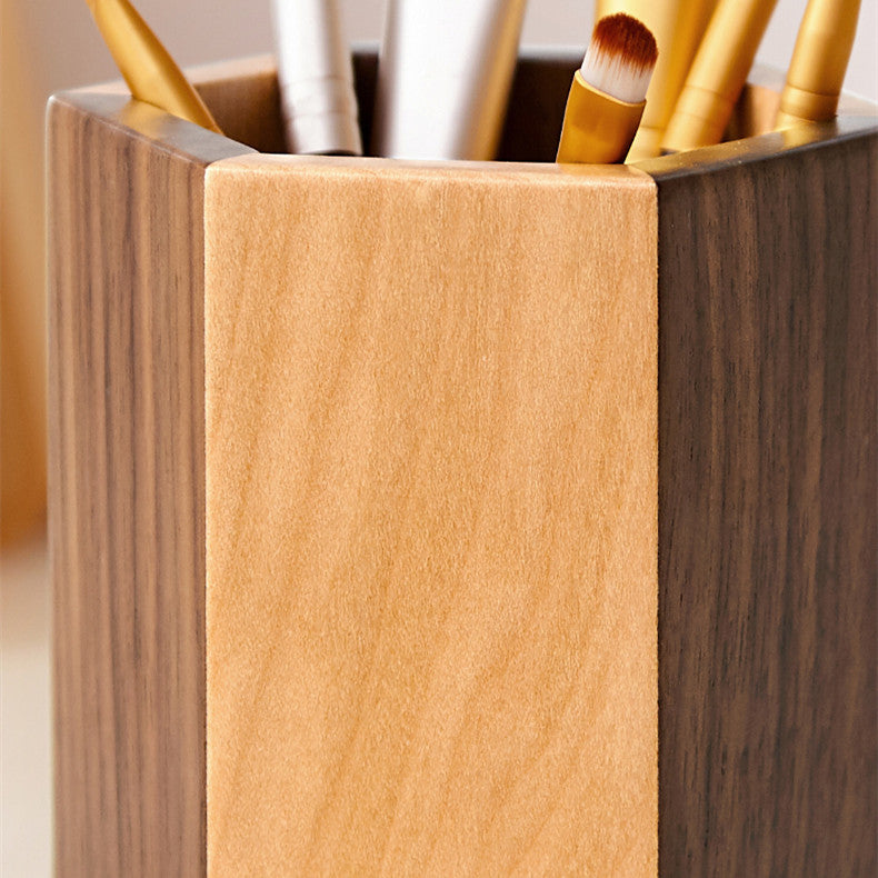 Solid Wood Large-capacity Hexagonal Rotating Pen Holder Storage Box