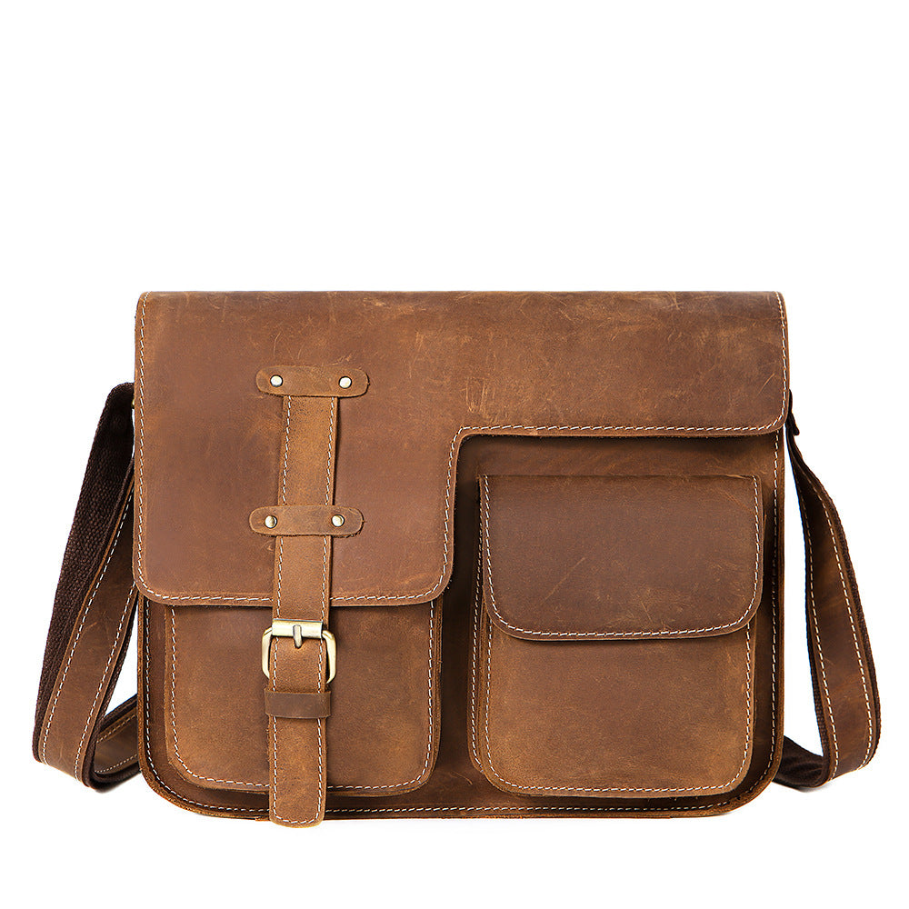 Men&#39;s Horizontal Shoulder Messenger Bag Leather Men&#39;s Bag