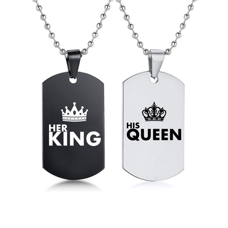 Her King His Queen Stainless Steel Dog Tags Couple Necklace