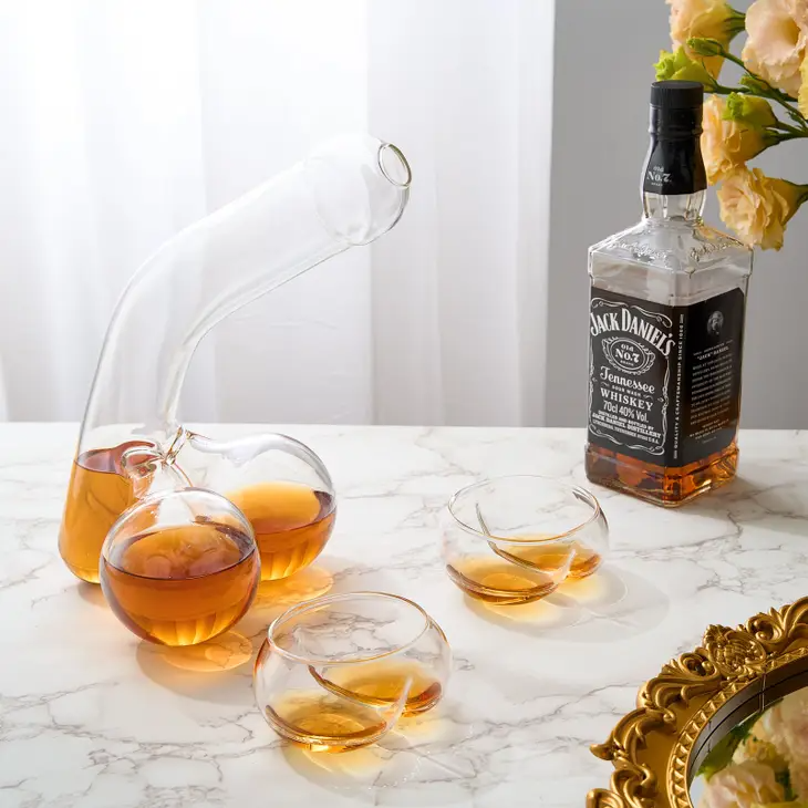 Unique Fun Cocktail Whiskey Decanter with Two Whiskey Glasses
