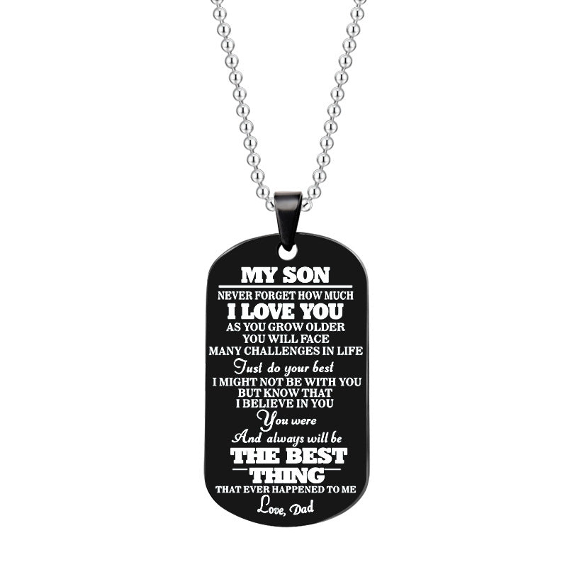 To My Daughter Son Black Silver Stainless Steel Dog Tags Necklace