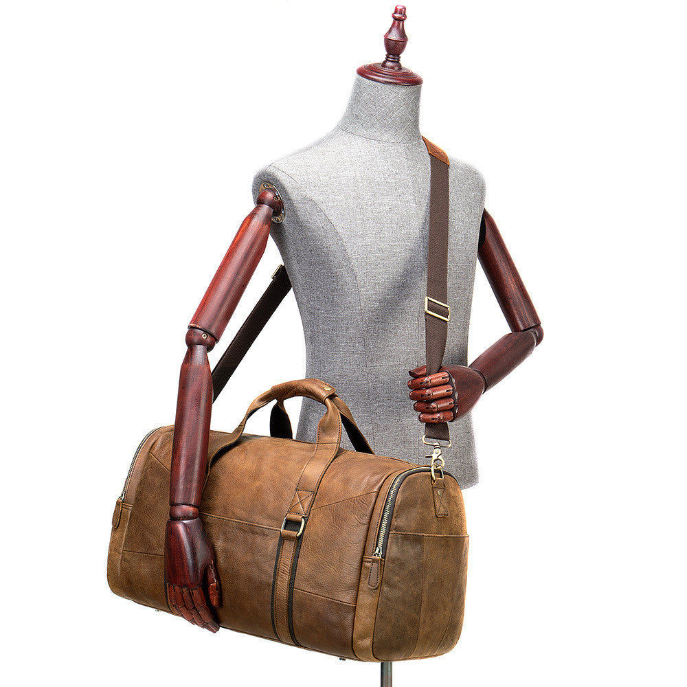 Genuine Leather Men&#39;s Business Travel Handbag Top Layer Cowhide One-shoulder Travel Bag Duffel Bag