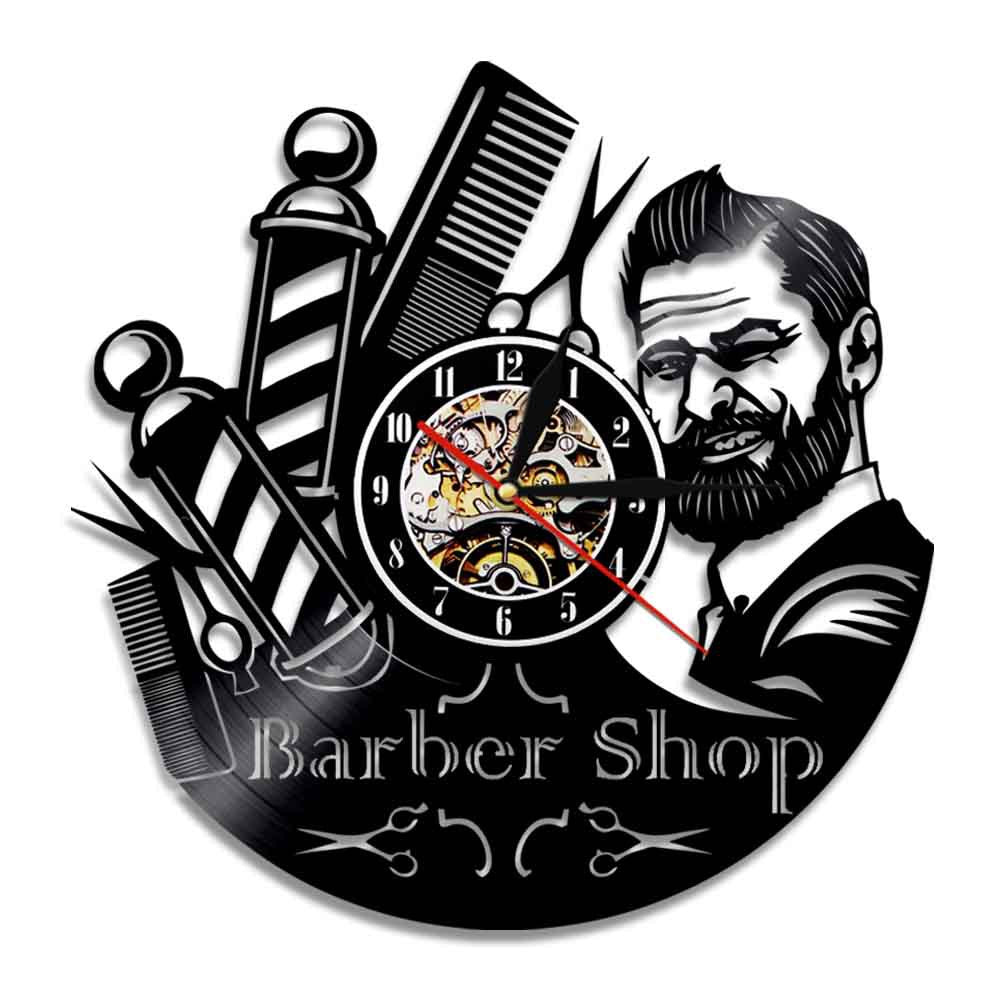 Black Gum Wall Clock Barber Gentleman Beard Vinyl