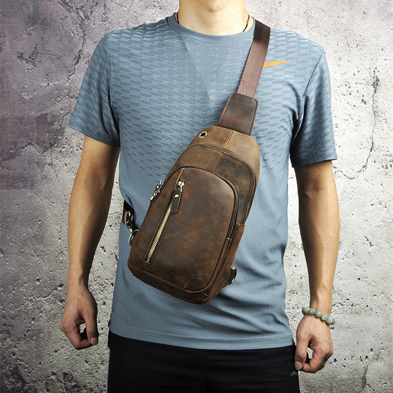 Crazy Horse Leather Cowhide Men&#39;s Vintage Bag