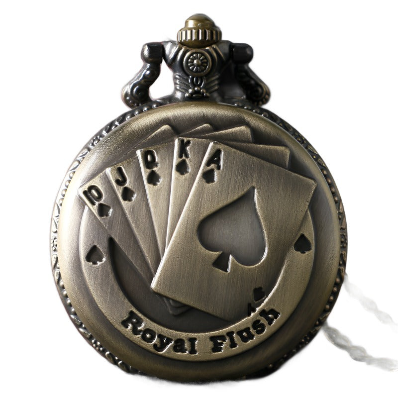 Retro Playing Cards Straight Flush Quartz Pocket Watch