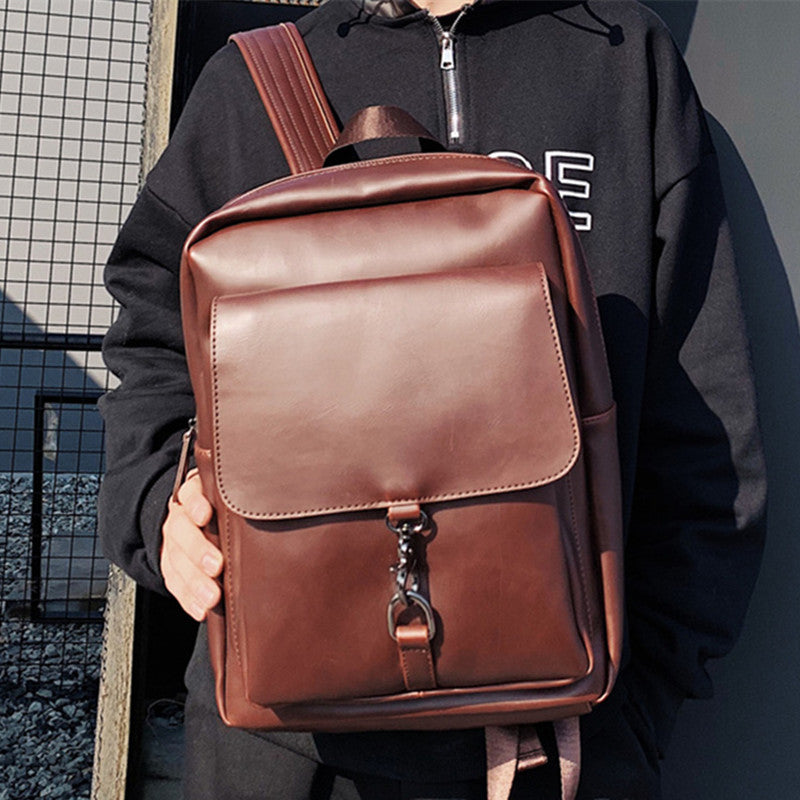 Korean Fashion Men&#39;s Retro Crazy Horse Leather Backpack