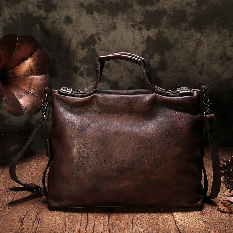Men&#39;s Vegetable Tanned Leather One Shoulder Messenger Bag