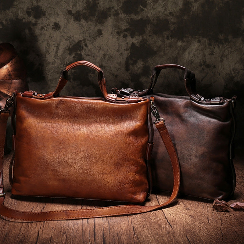 Men&#39;s Vegetable Tanned Leather One Shoulder Messenger Bag