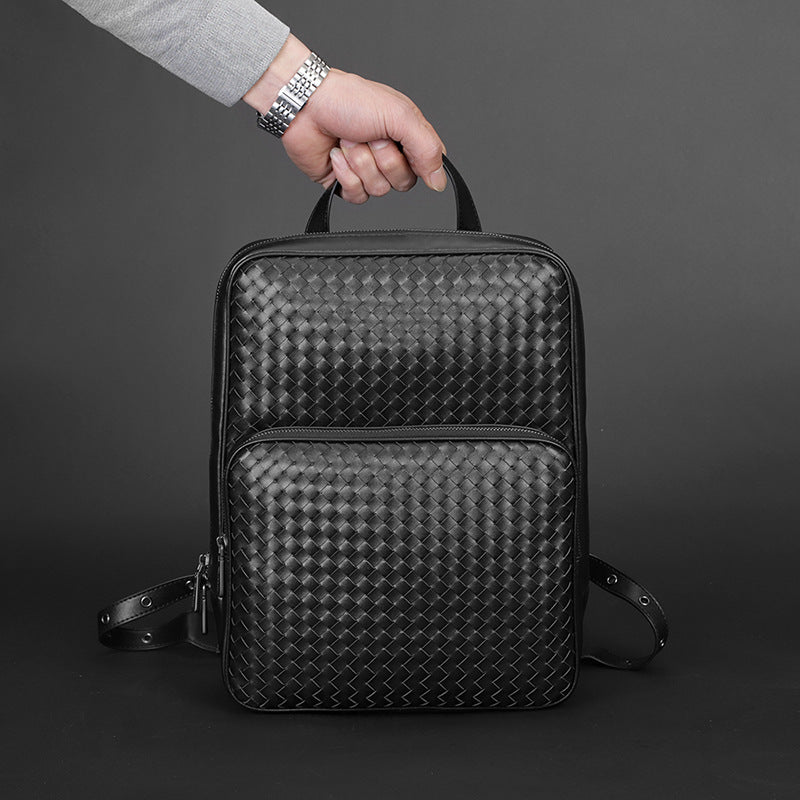 Men&#39;s Business Casual Backpack Woven Men&#39;s Bag Simple Travel