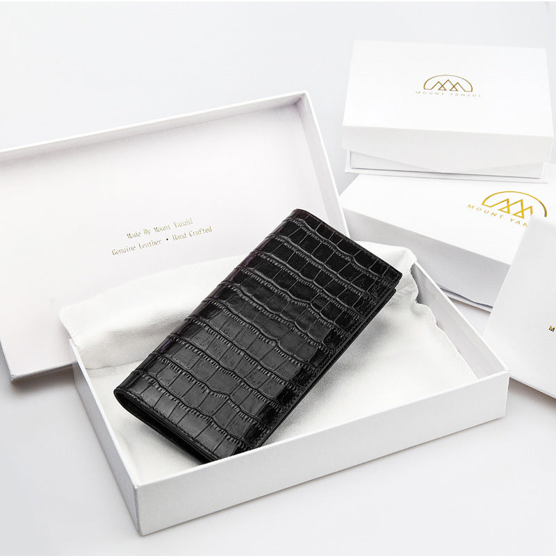 Crocodile Pattern Cowhide Wallet Men&#39;s Long Genuine Leather Wallet