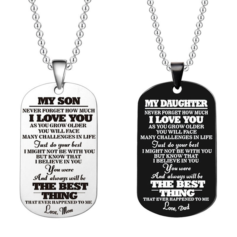 To My Daughter Son Black Silver Stainless Steel Dog Tags Necklace