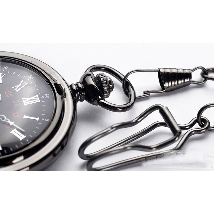 Large black classic Roman word double pocket watch Vintage necklace Men&#39;s and women&#39;s antique pocket watch