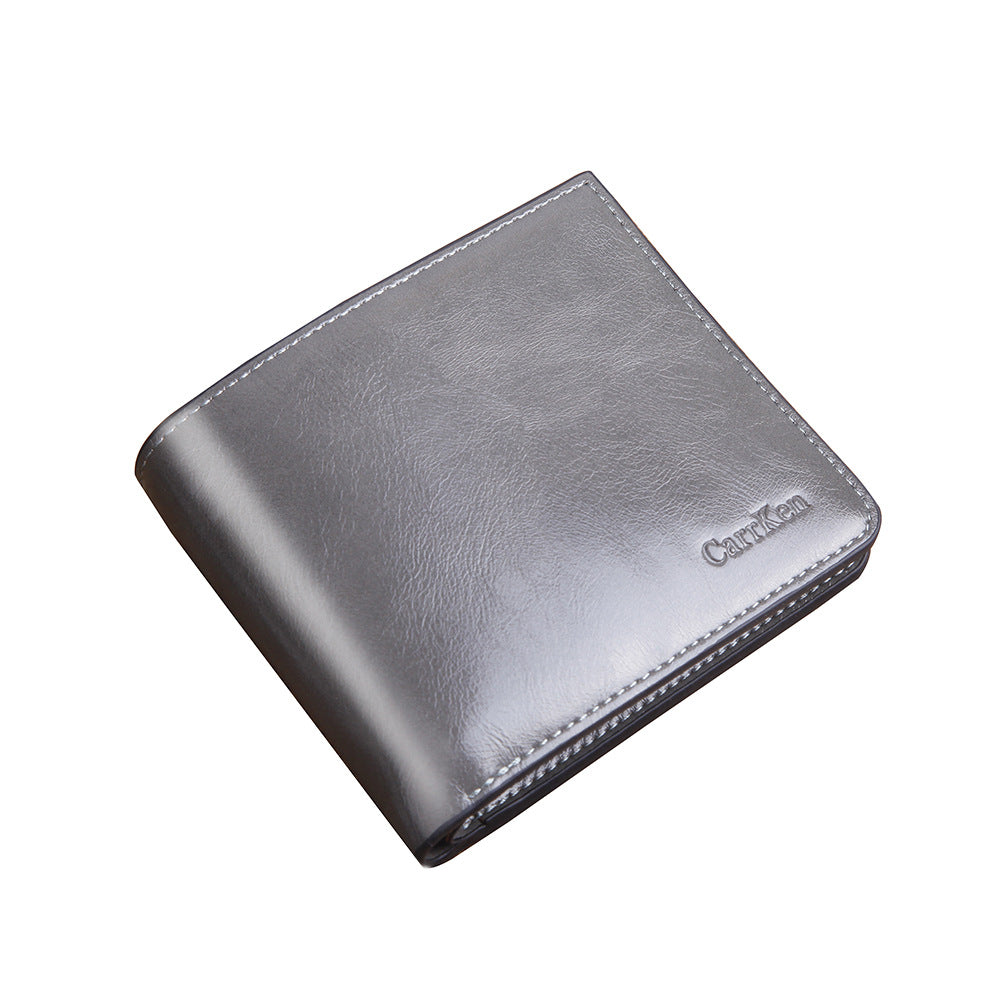 Men&#39;s Wallet Short Zipper Buckle Oil Wax Leather