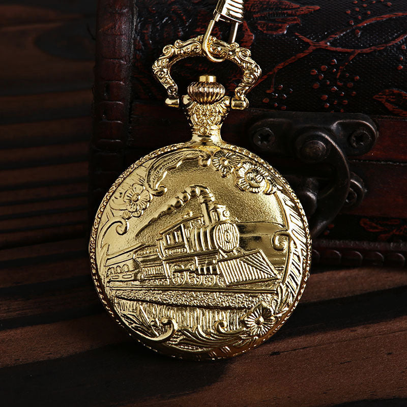 Hollow Train Head Large Classic Version Nostalgic Quartz Pocket Watch