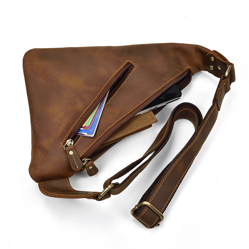 Men&#39;s Leather Chest Bag Crazy Horse Leather Retro Messenger