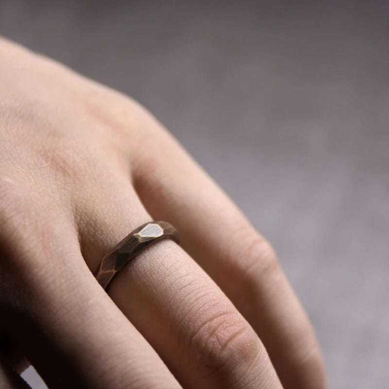 Vintage Handcarved Solid Copper Ring Set