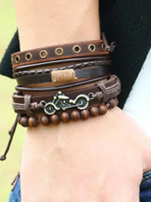 Vintage Braided 4-piece Cowhide Bracelet