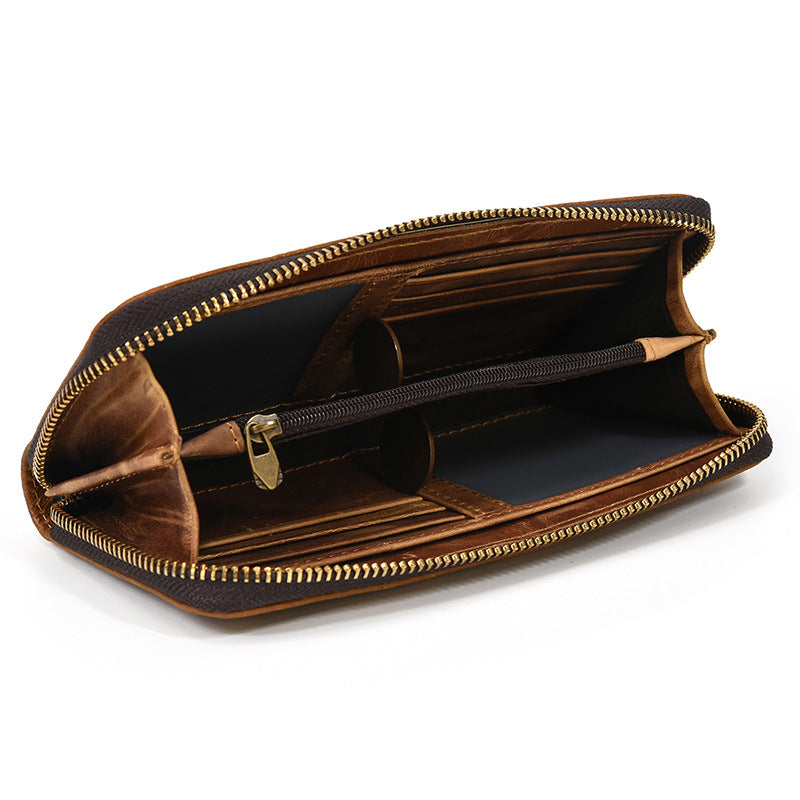 Retro Men&#39;s Crazy Horse Leather Long Wallet