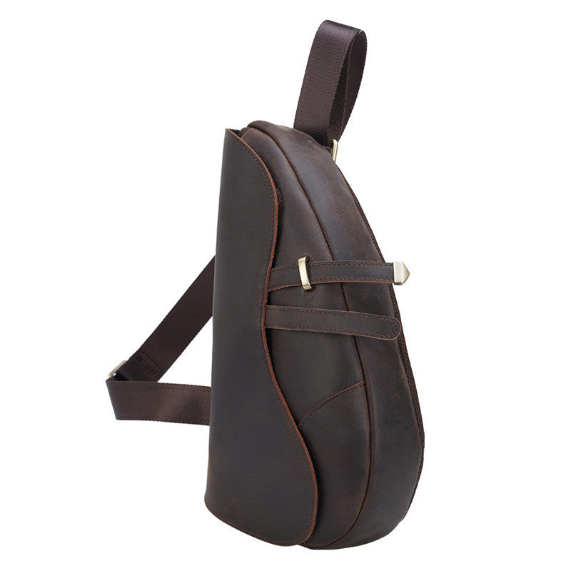 Retro Men&#39;s Chest Bag, Saddle Bag, Leather Shoulder Bag, Outdoor Sports Diagonal Bag