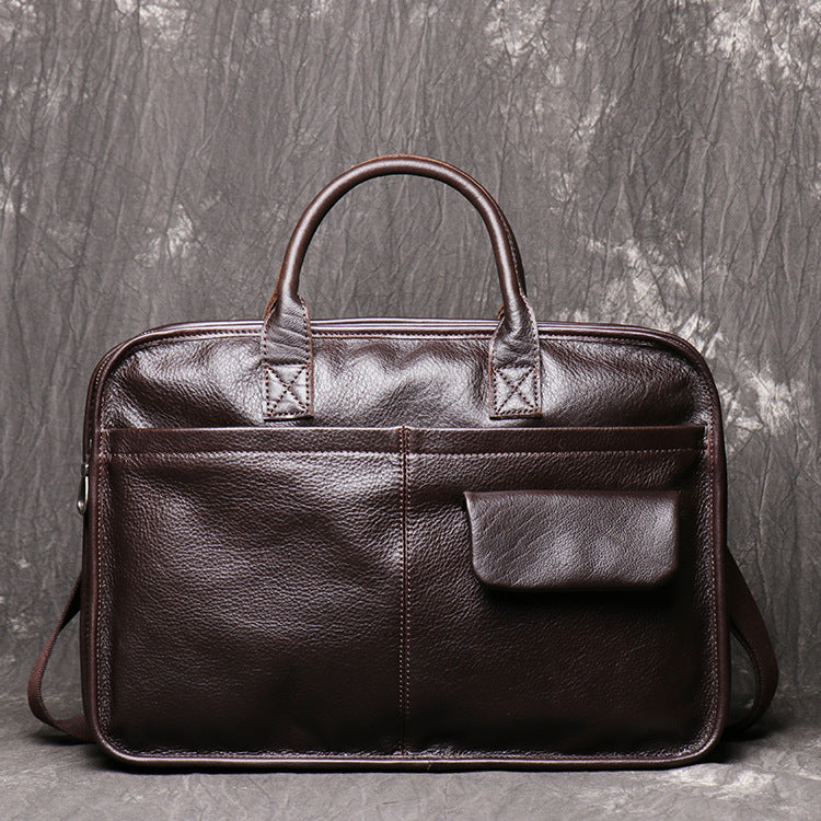 Men&#39;s Leather One Shoulder Crossbody Large Capacity Portable Briefcase