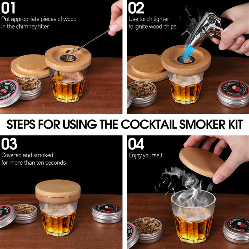 Smoker Kit With Torch  6 Flavors Wood Chips Whiskey Smoker Kit Drink Smoker Birthday Bourbon Gifts For Men, Dad, Husband  Without Butane