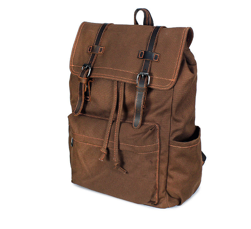 Men&#39;s Backpack Vintage Crazy Horse Leather Outdoor Travel Canvas Bag