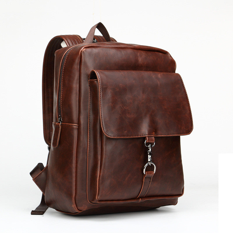 Korean Fashion Men&#39;s Retro Crazy Horse Leather Backpack